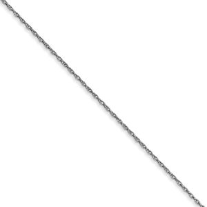 0.5mm, 10k White Gold, Cable Rope Chain Necklace, 16 Inch