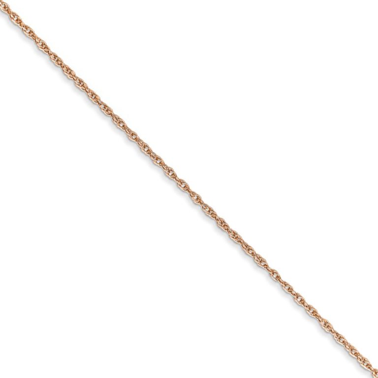 0.8mm 14k Rose Gold Solid Baby Rope Chain Necklace, 18 Inch