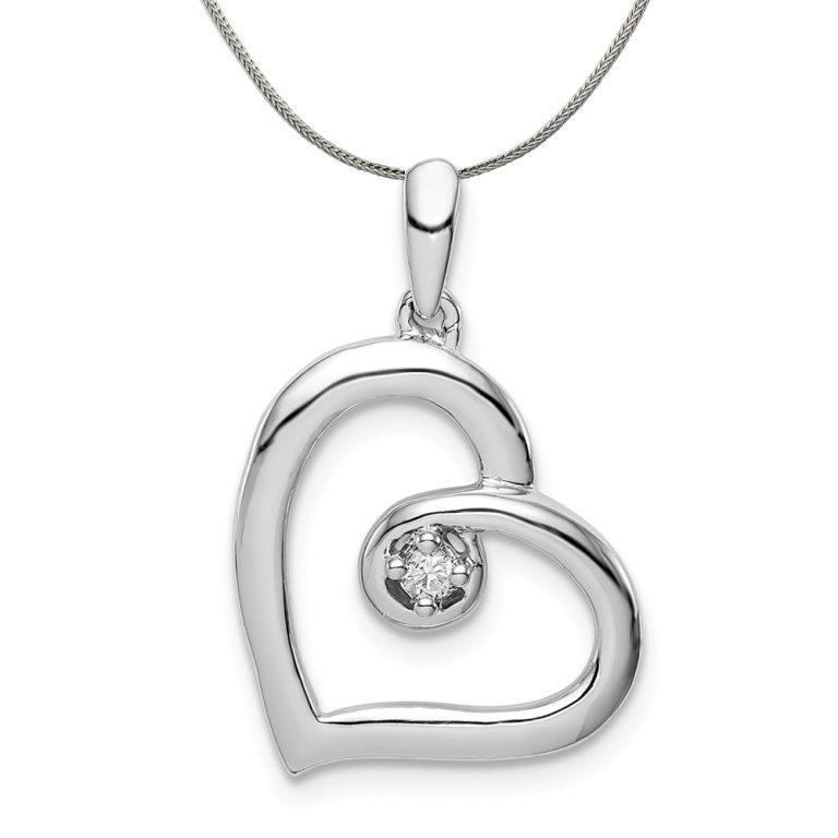 .05 Carat Diamond Open Heart Pendant in Sterling Silver Necklace