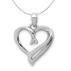 .05 Carat Diamond Scroll Heart Pendant in Sterling Silver Necklace