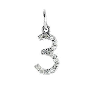 .06 Cttw Diamond & 14k White Gold Mini Number 3 Charm or Pendant