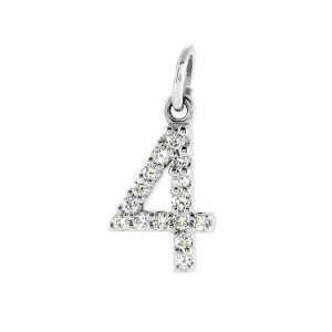 .07 Cttw Diamond & 14k White Gold Mini Number 4 Charm or Pendant