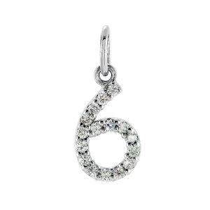 .07 Cttw Diamond & 14k White Gold Mini Number 6 Charm or Pendant