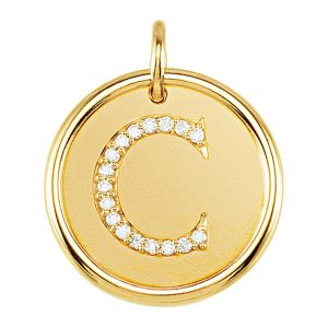 .08 Ctw G-H, I1 Diamond Initial 17mm 14k Yellow Gold Pendant Letter C