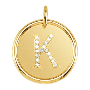 .085 Ctw G-H, I1 Diamond Initial 17mm 14k Yellow Gold Pendant Letter K