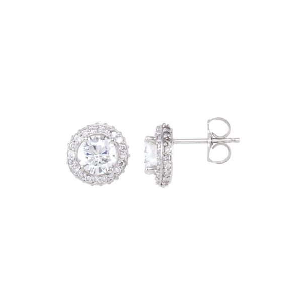 1 1/2 Cttw Diamond Entourage 8.5mm Post Earrings in 14k White Gold