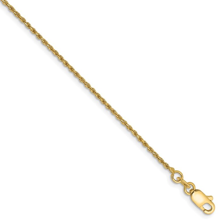 1.15mm, 14k Gold, Diamond Cut Rope Chain Anklet or Bracelet, 9 Inch