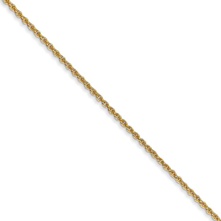 1.1mm, 14K Yellow Gold, Solid Baby Rope Chain Necklace, 18 Inch