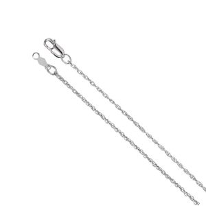 1.25mm 14k White Gold Solid Loose Rope Chain Necklace, 16 Inch