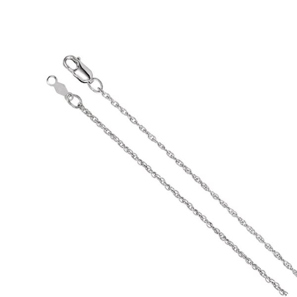 1.25mm 14k White Gold Solid Loose Rope Chain Necklace, 18 Inch