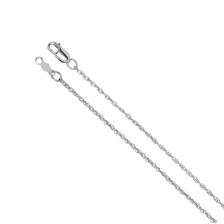 1.25mm 14k White Gold Solid Loose Rope Chain Necklace, 20 Inch