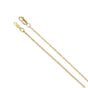 1.25mm 14k Yellow Gold Solid Loose Rope Chain Necklace, 16 Inch