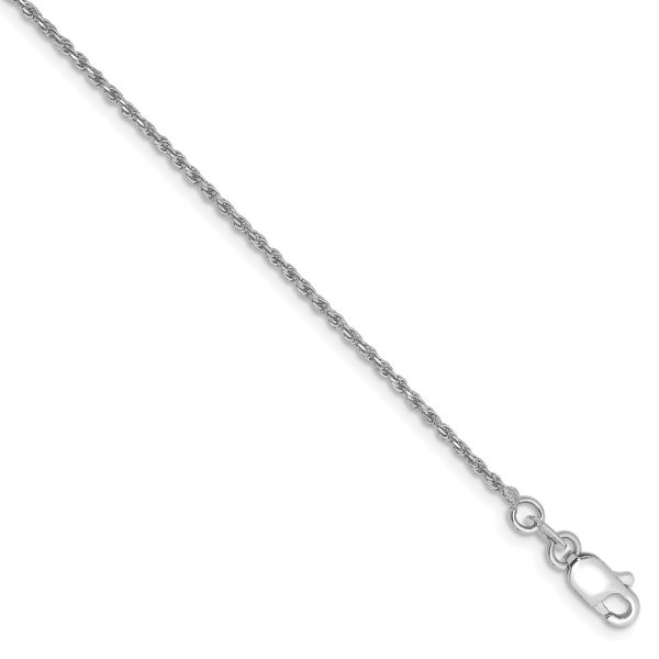 1.2mm, 10k White Gold Diamond Cut Solid Rope Chain Bracelet, 8 Inch