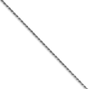 1.2mm, 10k White Gold Diamond Cut Solid Rope Chain Necklace, 16 Inch