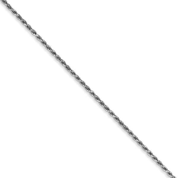 1.2mm, 10k White Gold Diamond Cut Solid Rope Chain Necklace, 16 Inch