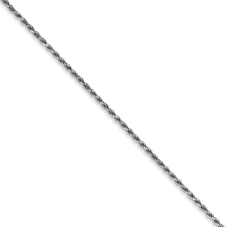 1.2mm, 10k White Gold Diamond Cut Solid Rope Chain Necklace, 16 Inch