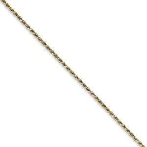 1.2mm 10k Yellow Gold Diamond Cut Solid Rope Chain Necklace, 16 Inch