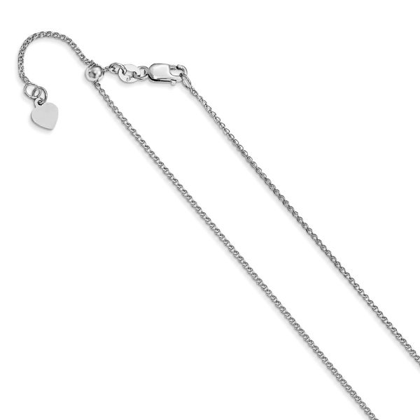 1.2mm 14K White Gold Adjustable D/C Loose Rope Chain Necklace, 22 Inch