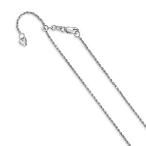 1.2mm 14k White Gold Adjustable D/C Rope Chain Necklace, 22 Inch