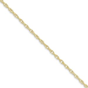 1.35mm 10k Yellow Gold Solid Cable Rope Chain Necklace, 16 Inch