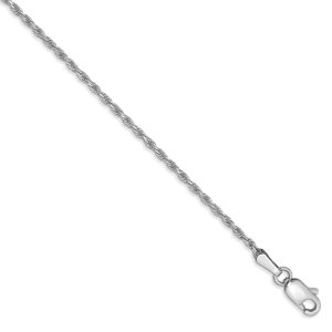 1.3mm, 10k White Gold Diamond Cut Solid Rope Chain Bracelet, 7 Inch