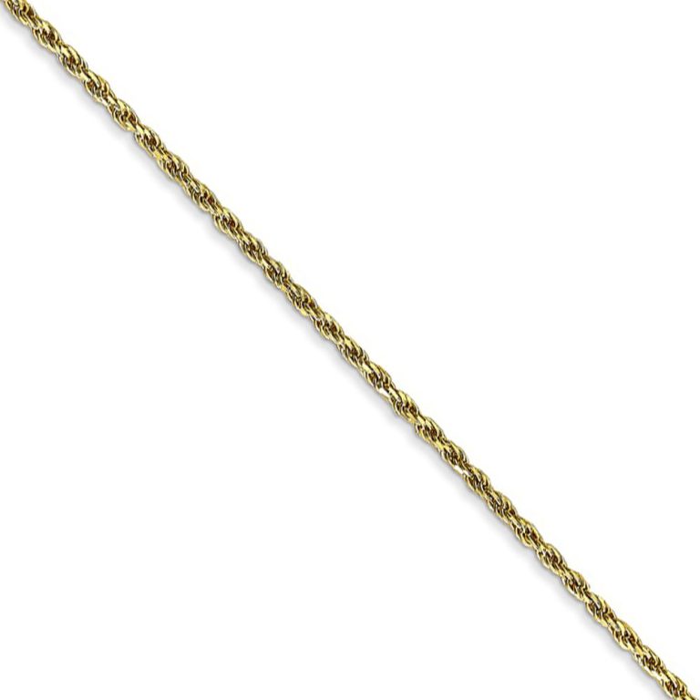 1.3mm 10k Yellow Gold Diamond Cut Solid Rope Chain Necklace, 16 Inch