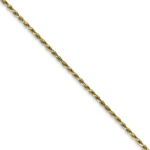 1.3mm 10k Yellow Gold Diamond Cut Solid Rope Chain Necklace, 20 Inch