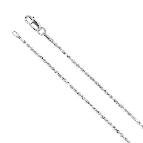 1.3mm 14K White Gold Diamond Cut Solid Rope Chain Necklace, 16 Inch