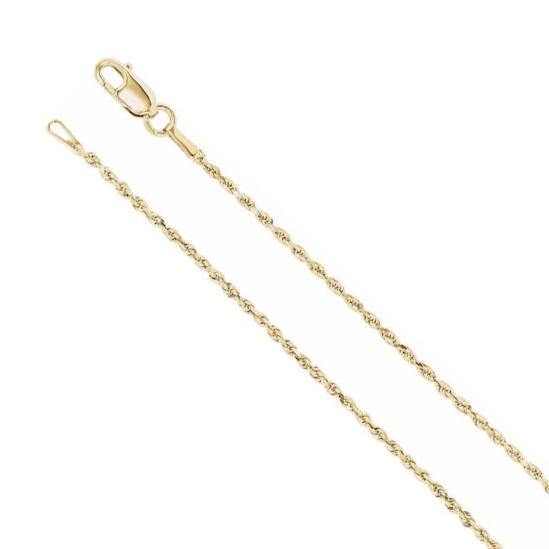 1.3mm 14K Yellow Gold Diamond Cut Solid Rope Chain Necklace, 16 Inch