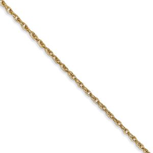 1.3mm, 14K Yellow Gold, Solid Baby Rope Chain Necklace, 16 Inch