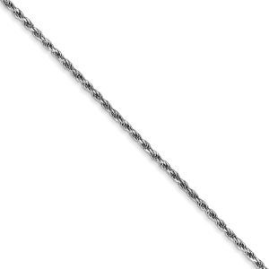 1.3mm, 14k White Gold, Diamond Cut Rope Chain Necklace, 16 Inch