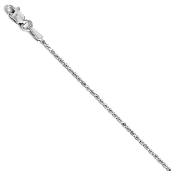 1.3mm 14k White Gold Solid Diamond Cut Rope Bracelet or Anklet, 9 Inch