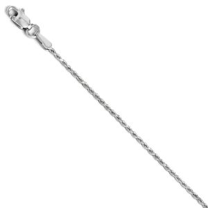 1.3mm 14k White Gold Solid Diamond Cut Rope Chain Bracelet, 7 Inch