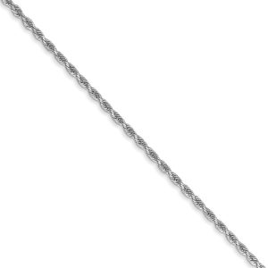 1.3mm 14k White Gold Solid Diamond Cut Rope Chain Necklace, 16 Inch