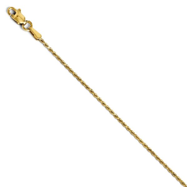 1.3mm 14k Yellow Gold Solid Diamond Cut Rope Chain Bracelet, 7 Inch