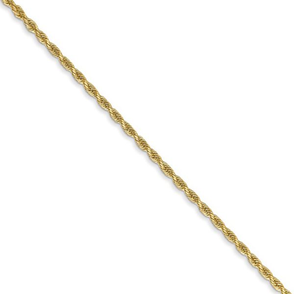 1.3mm 14k Yellow Gold Solid Diamond Cut Rope Chain Necklace, 16 Inch