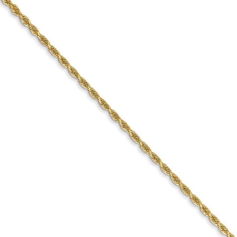 1.3mm 14k Yellow Gold Solid Diamond Cut Rope Chain Necklace, 16 Inch