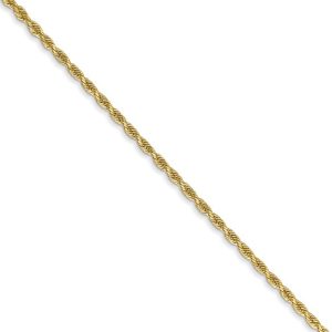 1.3mm 14k Yellow Gold Solid Diamond Cut Rope Chain Necklace, 22 Inch