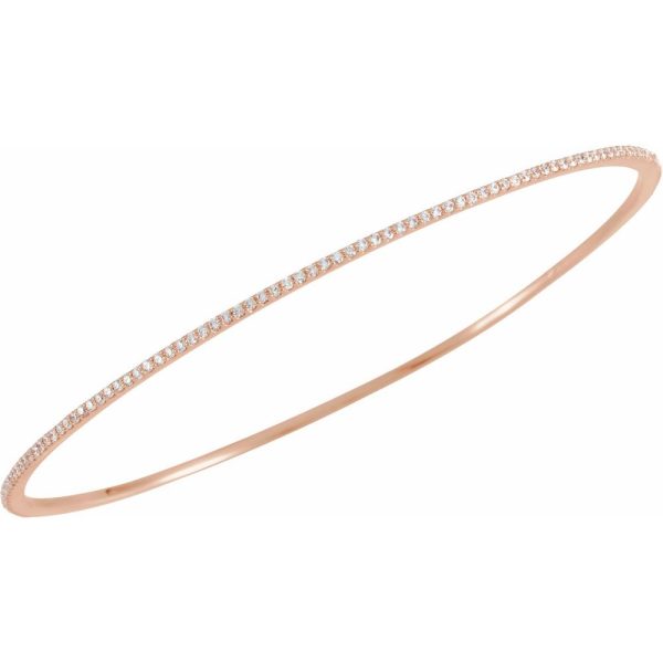 1.4mm 14k Rose Gold 1 Ctw Diamond Stackable Bangle Bracelet, 8 Inch