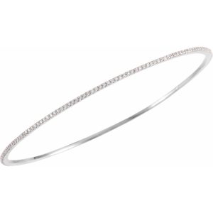 1.4mm 14k White Gold 1 Ctw Diamond Stackable Bangle Bracelet, 8 Inch