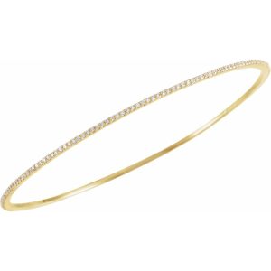 1.4mm 14k Yellow Gold 1 Ctw Diamond Stackable Bangle Bracelet, 8 Inch