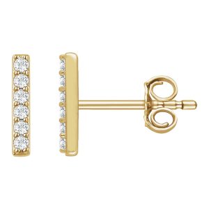 1.5 x 8.6mm 14k Yellow Gold 1/10 CTW (H-I, I1) Diamond Bar Earrings