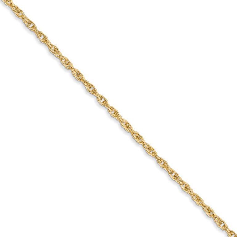 1.55mm, 14k Yellow Gold, Solid Cable Rope Chain Necklace, 16 Inch