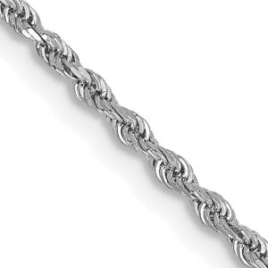 1.5mm 10K White Gold Diamond Cut Solid Rope Chain Bracelet, 9 Inch