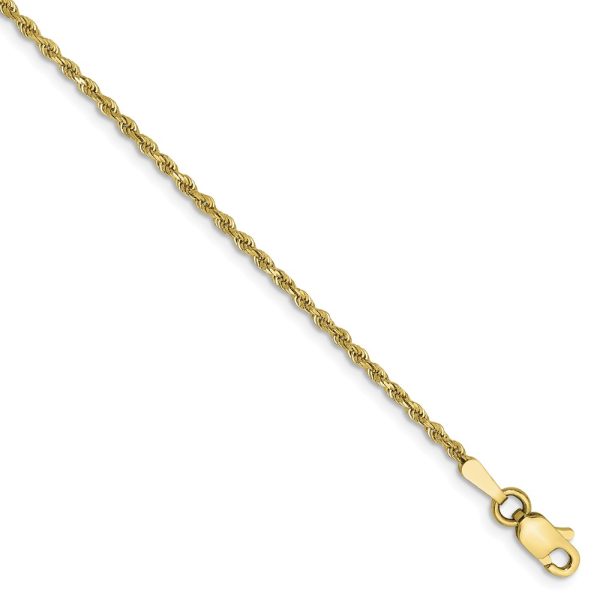 1.5mm, 10k Yellow Gold Diamond Cut Solid Rope Chain Bracelet, 7 Inch