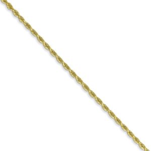 1.5mm, 10k Yellow Gold Diamond Cut Solid Rope Chain Necklace, 18 Inch