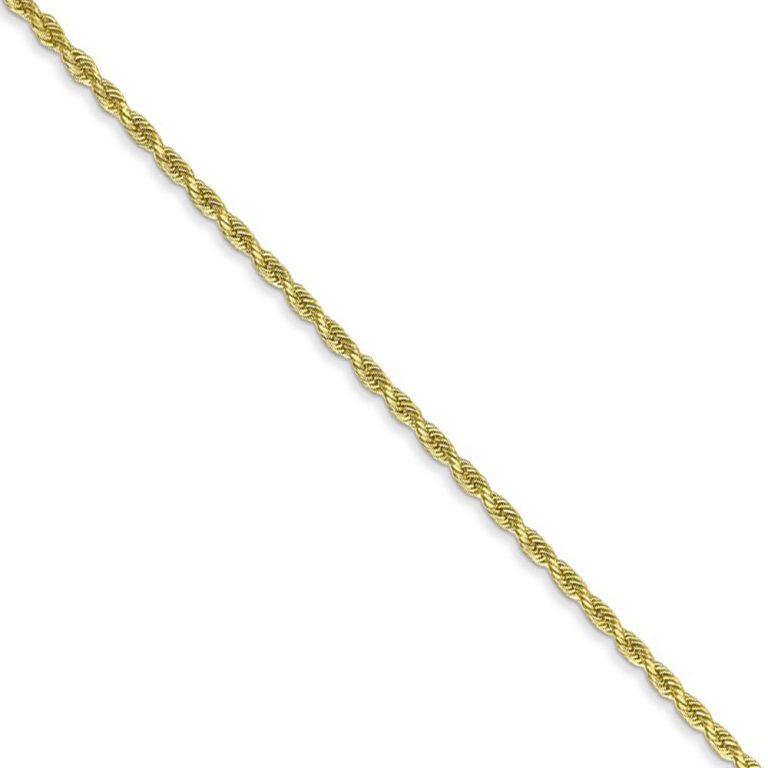 1.5mm, 10k Yellow Gold Diamond Cut Solid Rope Chain Necklace, 18 Inch