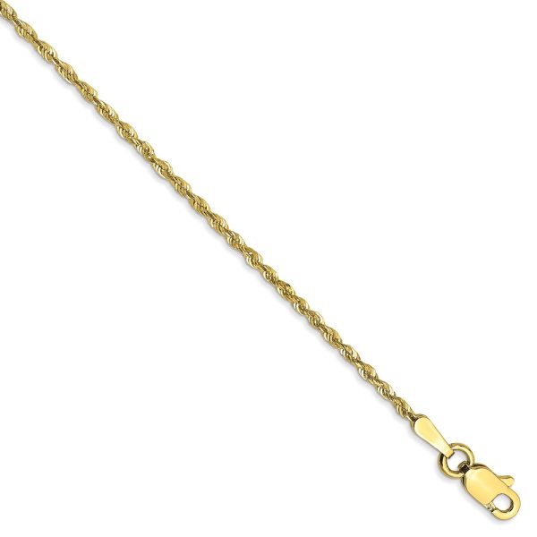 1.5mm, 10k Yellow Gold Lightweight D/C Rope Chain Bracelet, 7 Inch