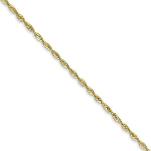 1.5mm, 10k Yellow Gold Lightweight D/C Rope Chain Necklace, 16 Inch