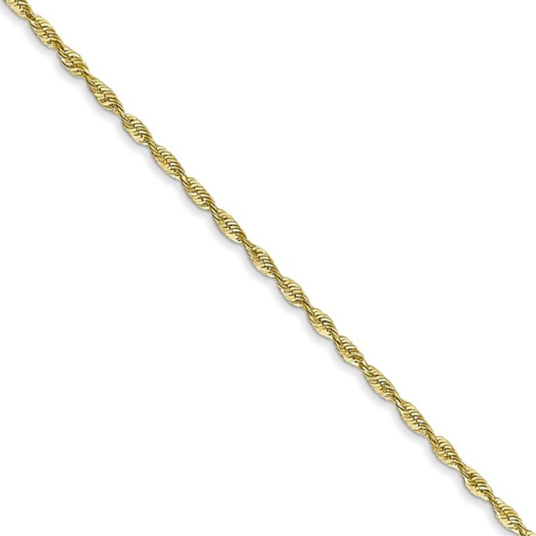 1.5mm, 10k Yellow Gold Lightweight D/C Rope Chain Necklace, 16 Inch